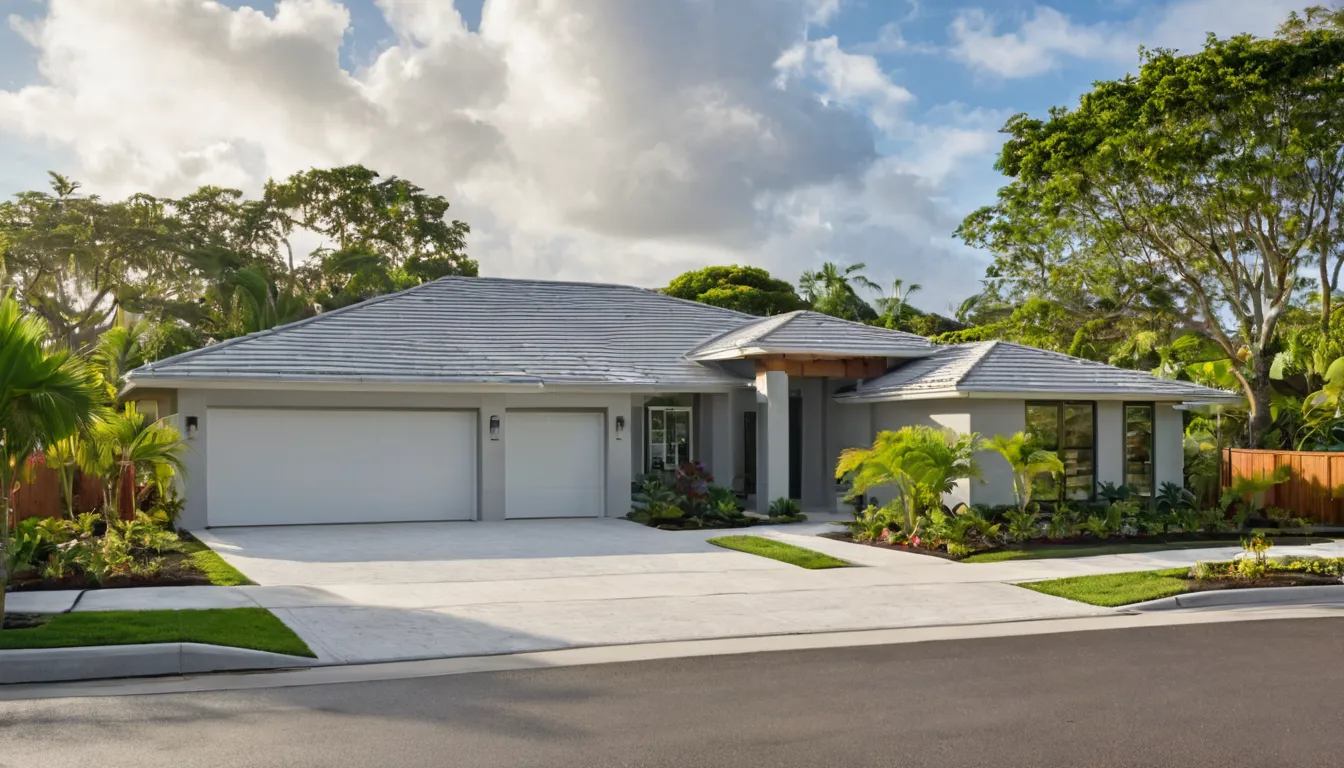 A freshly poured concrete driveway beside a single-story home in Davie